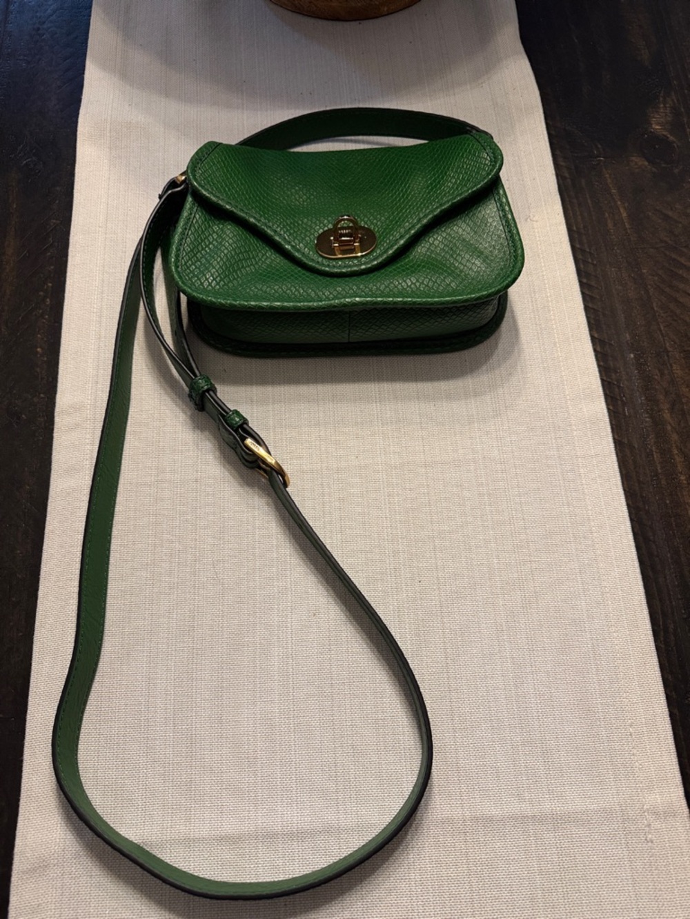 Fossil Green Textured Leather Crossbody with Gold Hardware